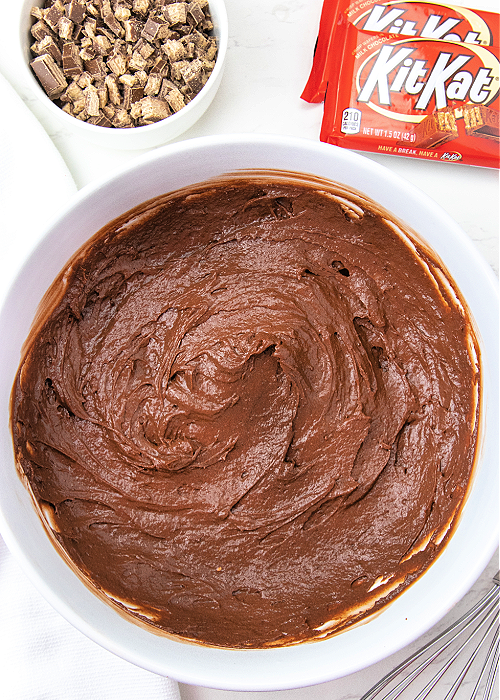 chocolate pudding in a mixing bowl