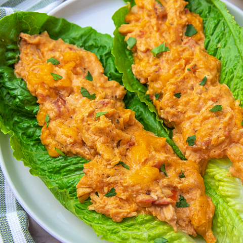 mexican chicken casserole served on lettuce leaves